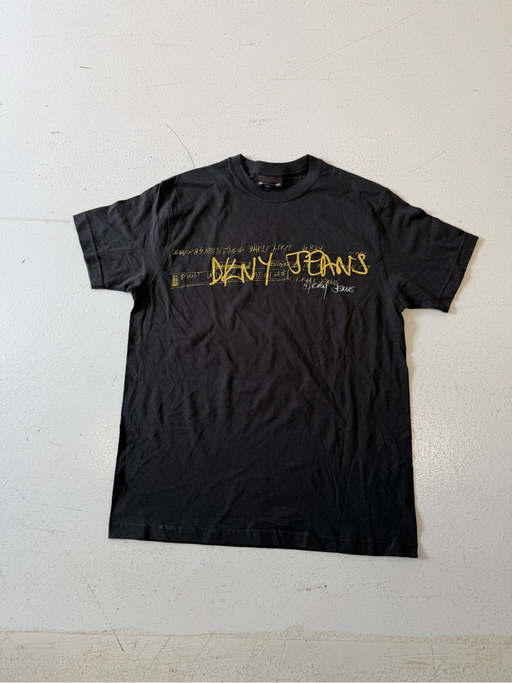 Dkny Black T‑Shirt with Yellow Script Logo